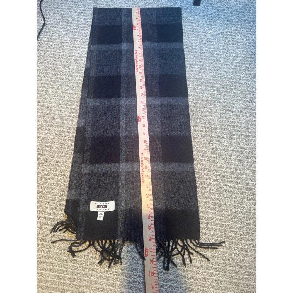 Joseph Abboud Mens 100% Cashmere Scarf Black Grey Plaid Check Fringe Winter Wrap